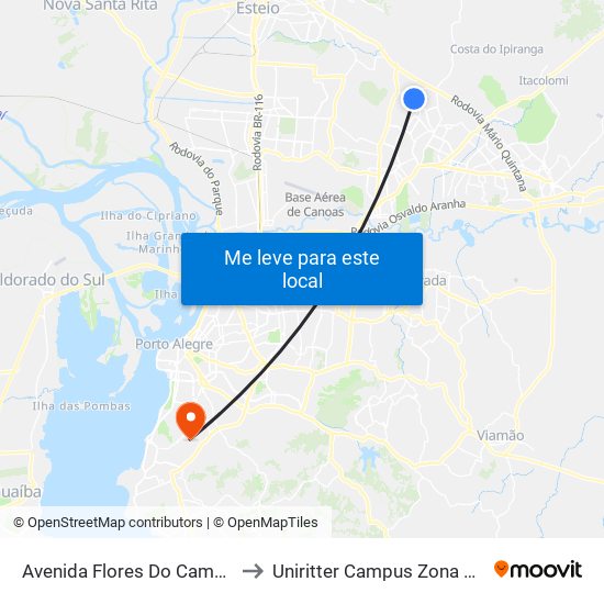 Avenida Flores Do Campo to Uniritter Campus Zona Sul map