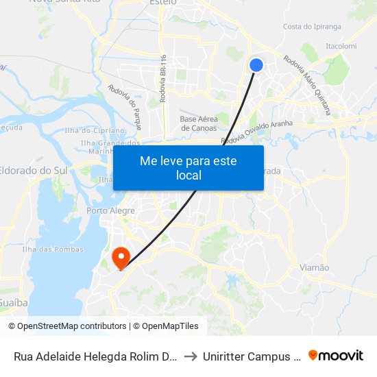 Rua Adelaide Helegda Rolim De Moura, 511 to Uniritter Campus Zona Sul map