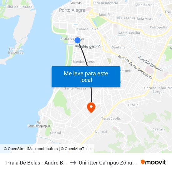Praia De Belas - André Belo to Uniritter Campus Zona Sul map