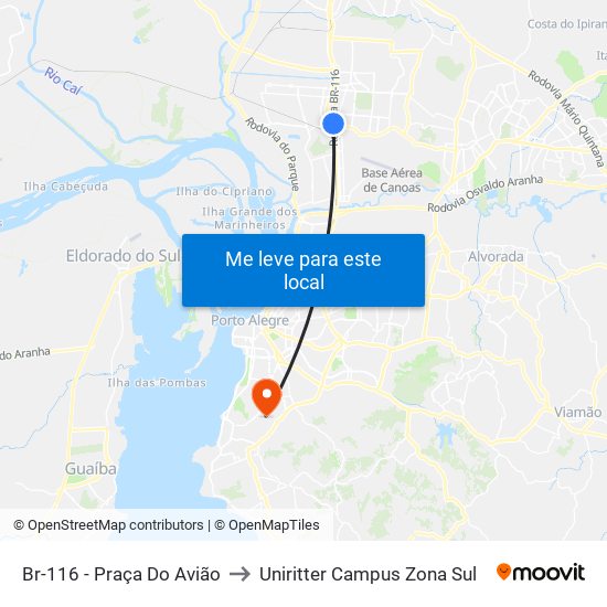 Br-116 - Praça Do Avião to Uniritter Campus Zona Sul map