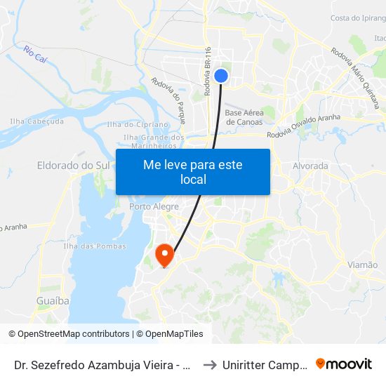Dr. Sezefredo Azambuja Vieira - Park Shopping Canoas to Uniritter Campus Zona Sul map