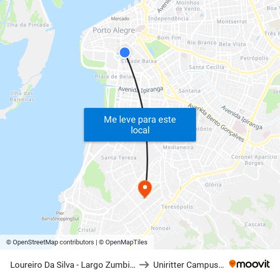 Loureiro Da Silva - Largo Zumbi Dos Palmares to Uniritter Campus Zona Sul map