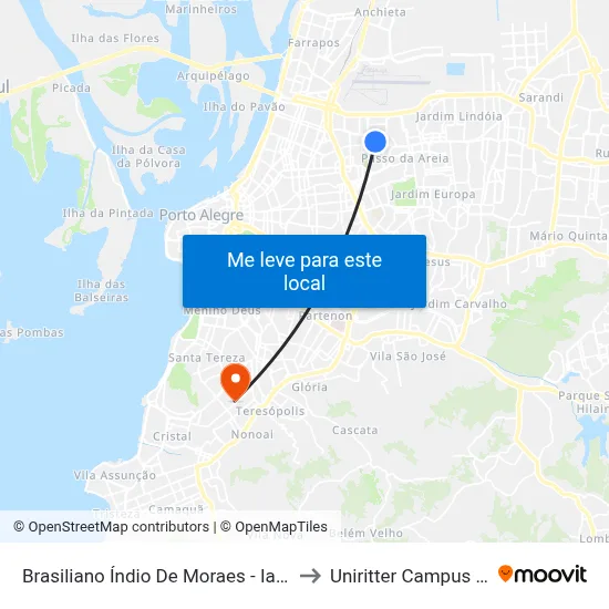 Brasiliano Índio De Moraes - Iapi [Bairro - Bc] to Uniritter Campus Zona Sul map