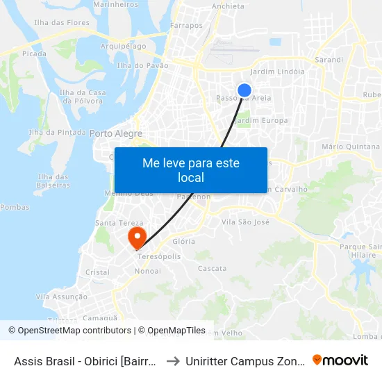 Assis Brasil - Obirici [Bairro - Bc] to Uniritter Campus Zona Sul map