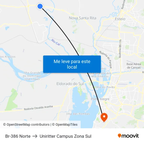 Br-386 Norte to Uniritter Campus Zona Sul map