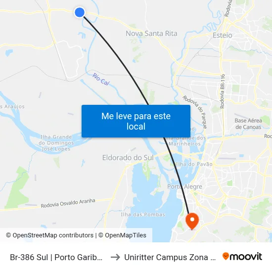 Br-386 Sul | Porto Garibaldi to Uniritter Campus Zona Sul map