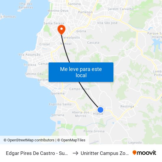 Edgar Pires De Castro - Super Kan to Uniritter Campus Zona Sul map