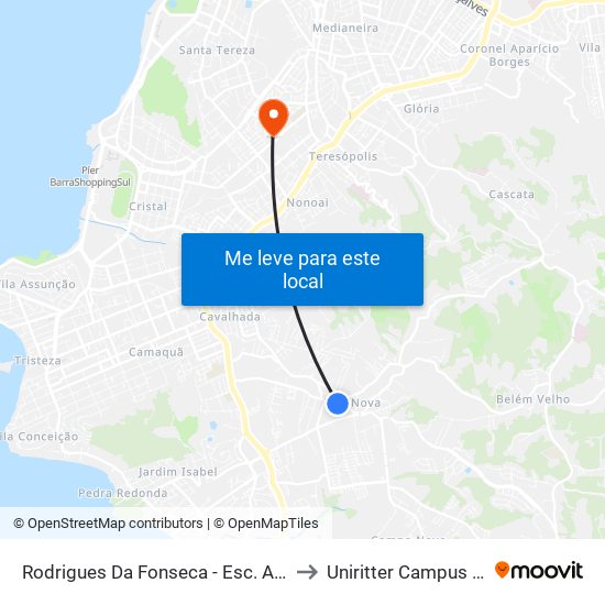 Rodrigues Da Fonseca - Esc. Alberto Torres to Uniritter Campus Zona Sul map