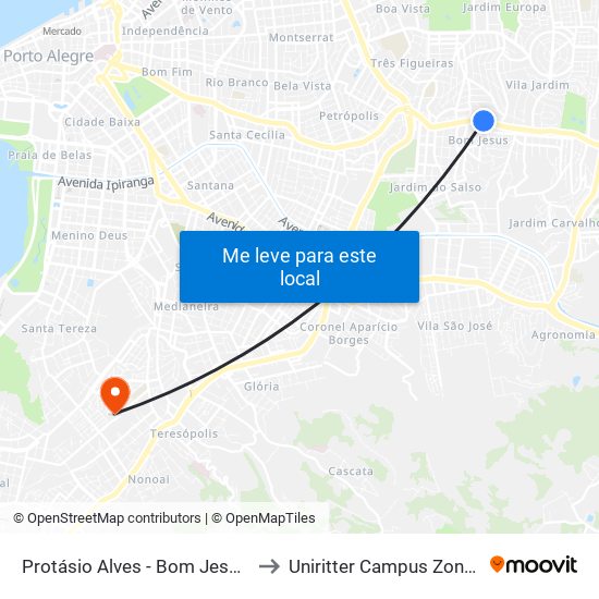 Protásio Alves - Bom Jesus Cb to Uniritter Campus Zona Sul map
