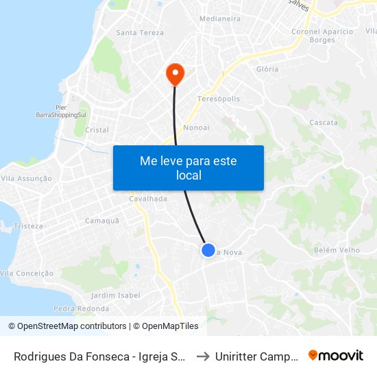 Rodrigues Da Fonseca - Igreja São José Da Vila Nova to Uniritter Campus Zona Sul map