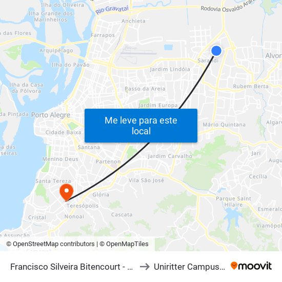 Francisco Silveira Bitencourt - Mcm Esportes to Uniritter Campus Zona Sul map