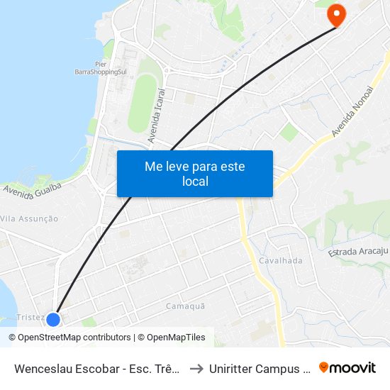 Wenceslau Escobar - Esc. Três De Outubro to Uniritter Campus Zona Sul map