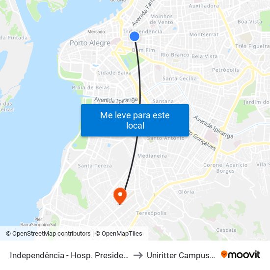 Independência - Hosp. Presidente Vargas Bc to Uniritter Campus Zona Sul map