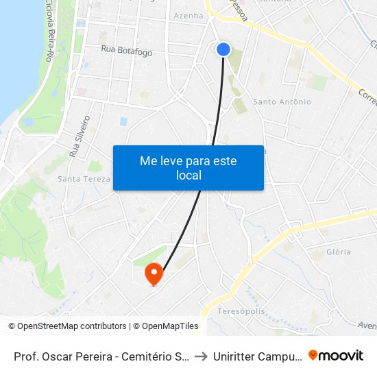 Prof. Oscar Pereira - Cemitério São Miguel E Almas to Uniritter Campus Zona Sul map