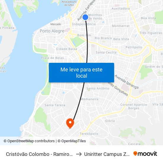 Cristóvão Colombo - Ramiro Barcelos to Uniritter Campus Zona Sul map