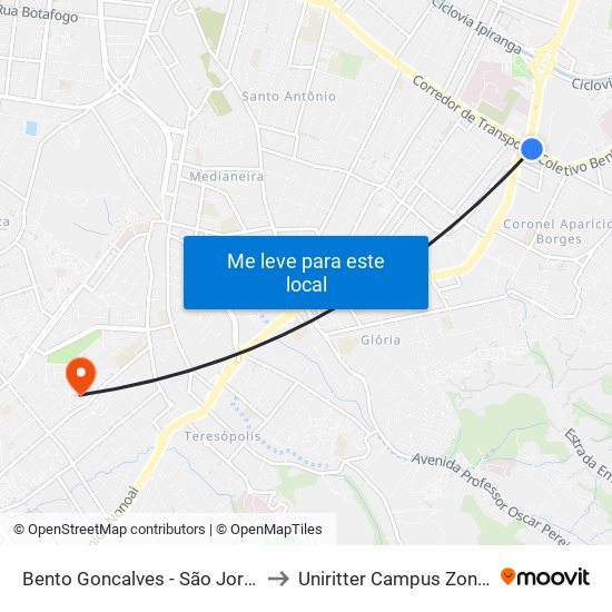 Bento Goncalves - São Jorge Bc to Uniritter Campus Zona Sul map