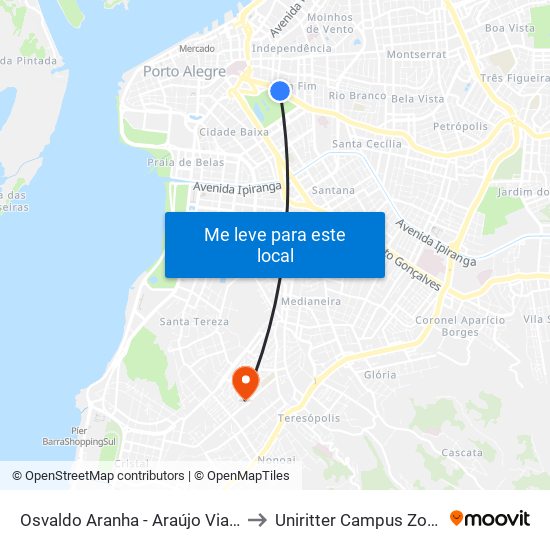 Osvaldo Aranha - Araújo Vianna Bc to Uniritter Campus Zona Sul map