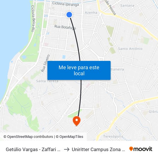 Getúlio Vargas - Zaffari Cb to Uniritter Campus Zona Sul map