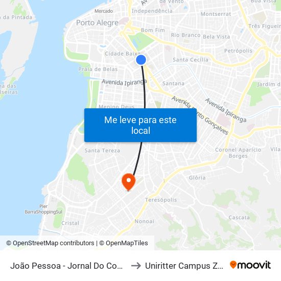 João Pessoa - Jornal Do Comércio Bc to Uniritter Campus Zona Sul map