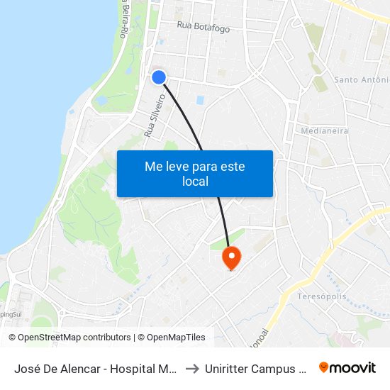José De Alencar - Hospital Mãe De Deus to Uniritter Campus Zona Sul map