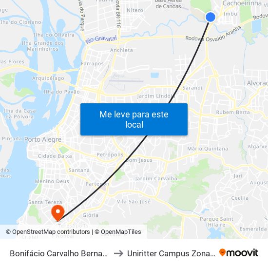 Bonifácio Carvalho Bernardes to Uniritter Campus Zona Sul map