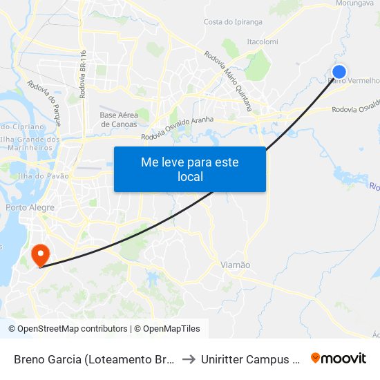 Breno Garcia (Loteamento Breno Garcia) to Uniritter Campus Zona Sul map