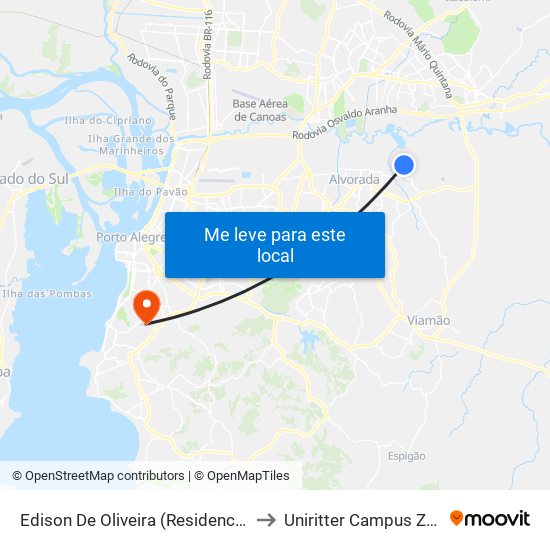 Edison De Oliveira (Residencial Umbu) to Uniritter Campus Zona Sul map