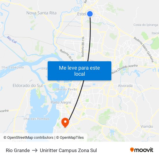 Rio Grande to Uniritter Campus Zona Sul map