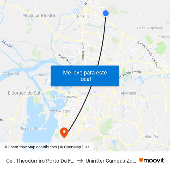 Cel. Theodomiro Porto Da Fonseca to Uniritter Campus Zona Sul map