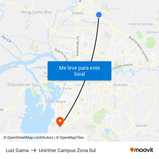 Luiz Gama to Uniritter Campus Zona Sul map