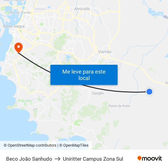 Beco João Sanhudo to Uniritter Campus Zona Sul map