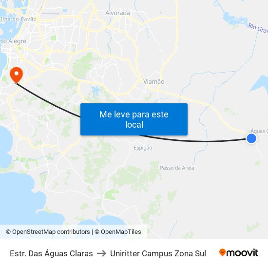Estr. Das Águas Claras to Uniritter Campus Zona Sul map