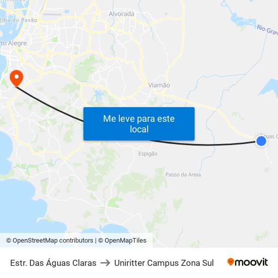 Estr. Das Águas Claras to Uniritter Campus Zona Sul map