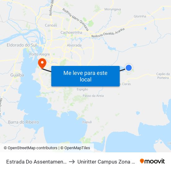 Estrada Do Assentamento to Uniritter Campus Zona Sul map