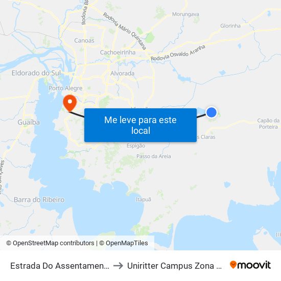 Estrada Do Assentamento to Uniritter Campus Zona Sul map