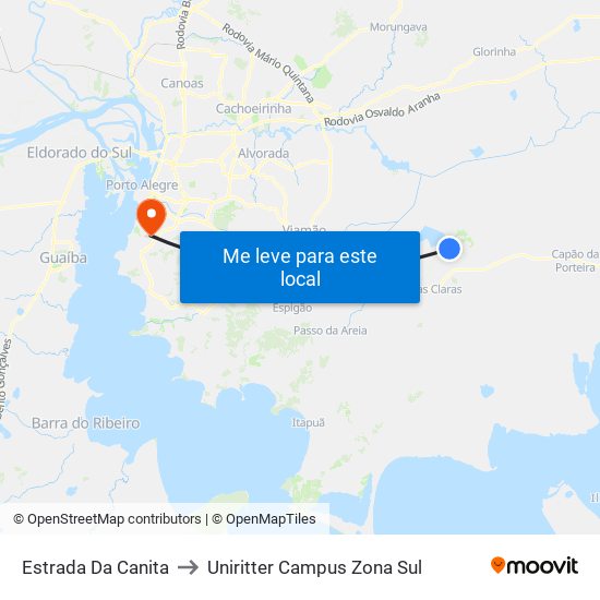 Estrada Da Canita to Uniritter Campus Zona Sul map