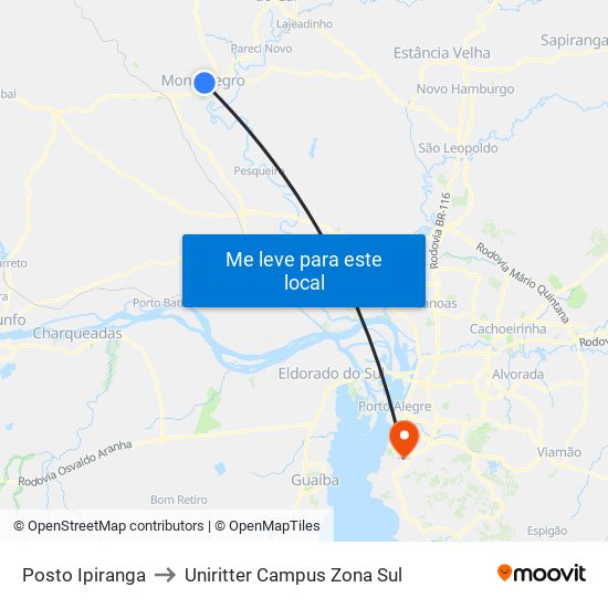 Posto Ipiranga to Uniritter Campus Zona Sul map