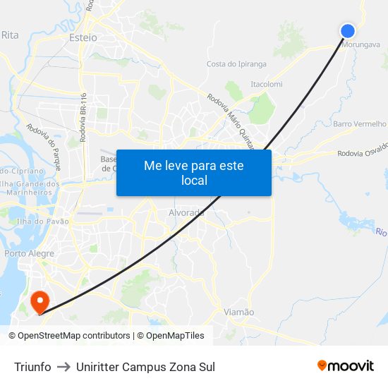 Triunfo to Uniritter Campus Zona Sul map