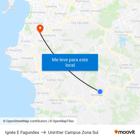 Ignês E Fagundes to Uniritter Campus Zona Sul map
