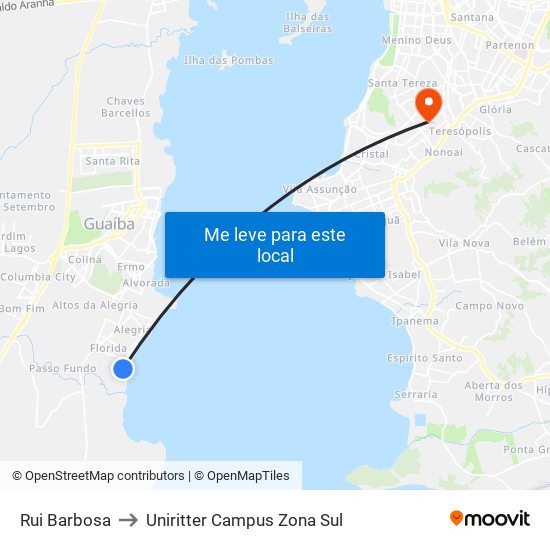 Rui Barbosa to Uniritter Campus Zona Sul map