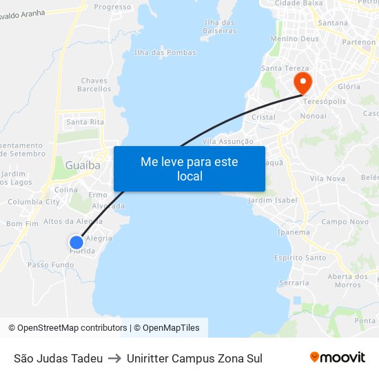 São Judas Tadeu to Uniritter Campus Zona Sul map