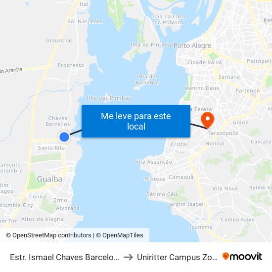 Estr. Ismael Chaves Barcelos, 1600 to Uniritter Campus Zona Sul map