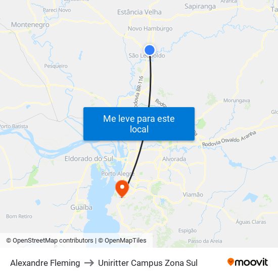Alexandre Fleming to Uniritter Campus Zona Sul map