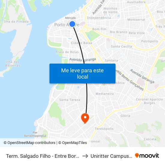 Term. Salgado Filho - Entre Borges E Marechal to Uniritter Campus Zona Sul map