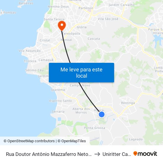 Rua Doutor Antônio Mazzaferro Neto 95 Porto Alegre - Rio Grande Do Sul Brasil to Uniritter Campus Zona Sul map