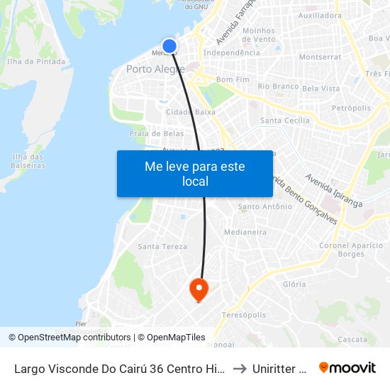 Largo Visconde Do Cairú 36 Centro Histórico Porto Alegre - Rio Grande Do Sul 90090 Brasil to Uniritter Campus Zona Sul map