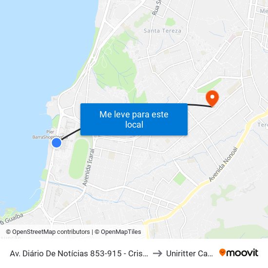 Av. Diário De Notícias 853-915 - Cristal Porto Alegre - Rs 90810-080 Brasil to Uniritter Campus Zona Sul map