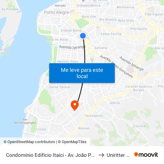 Condomínio Edifício Itaici - Av. João Pessoa 1363 - Azenha Porto Alegre - Rs 90040-001 Brasil to Uniritter Campus Zona Sul map
