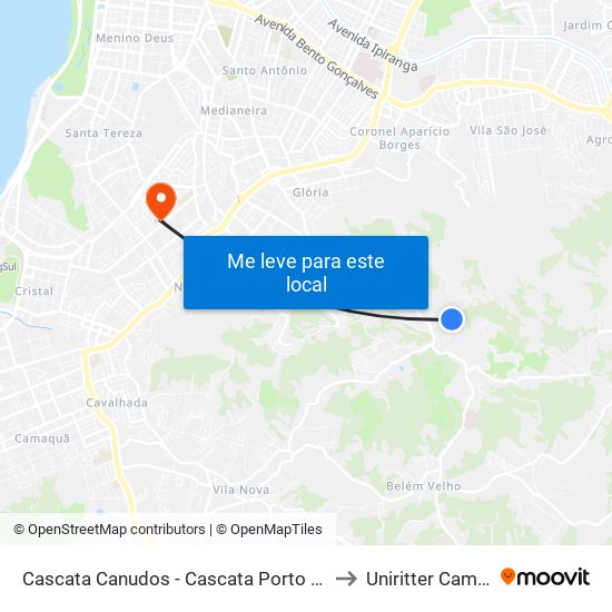 Cascata Canudos - Cascata Porto Alegre - Rs 91712-080 Brasil to Uniritter Campus Zona Sul map