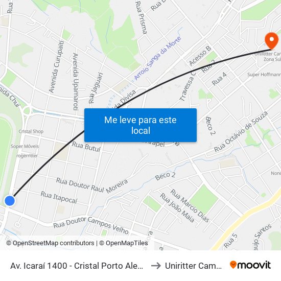 Av. Icaraí 1400 - Cristal Porto Alegre - Rs 90810-000 Brasil to Uniritter Campus Zona Sul map